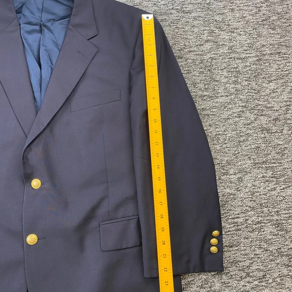 Jos A Bank Mens 46 Short Navy Wool Blazer Gold Buttons Two Button Sport Coat